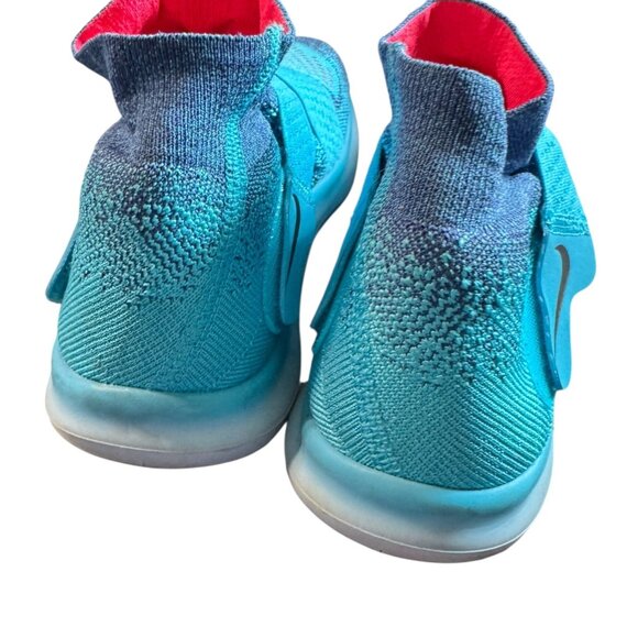 Nike Free RN Motion Flyknit Sz 8 Running Shoes Blue Aqua Red Slip-On - Picture 6 of 8